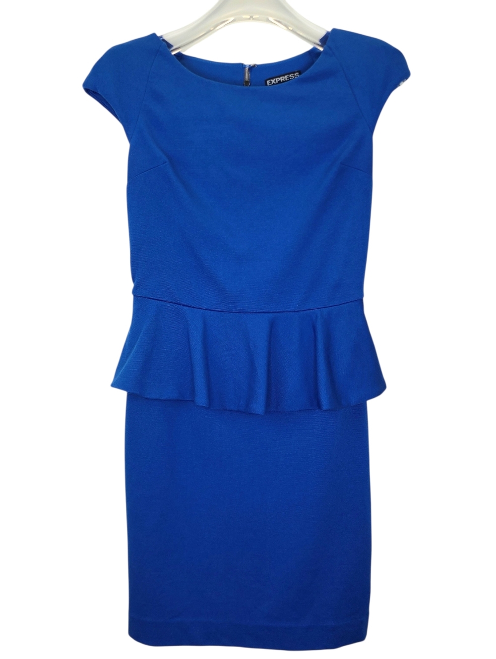 Express Cobalt Blue Peplum Dress Rayon Blend Exposed Zipper Spring Summer 0